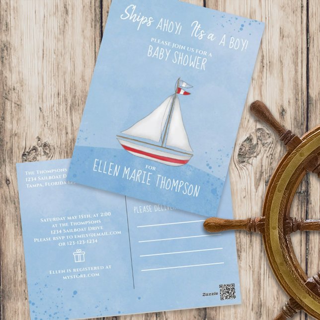 Carte Postale Baby shower Ship Ahoy C'est un registre de cadeaux (Créateur téléchargé)