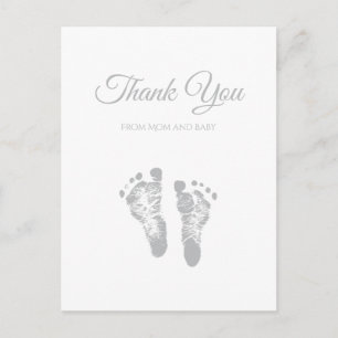 Carte Postale Baby shower simple Merci moderne Gris Empreinte