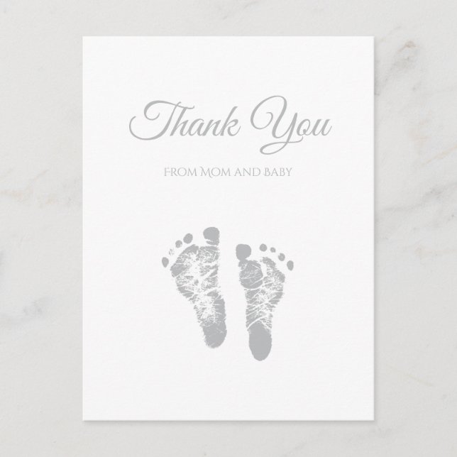 Carte Postale Baby shower simple Merci moderne Gris Empreinte (Devant)