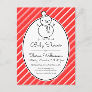 Carte Postale Baby shower   Sucre de canne hiver Snowman