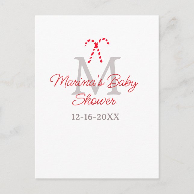 Carte Postale Baby shower sucre de canne Noël monogramme (Devant)