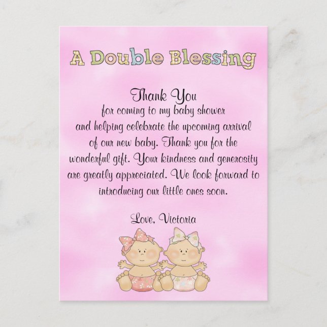 Carte Postale Baby shower Twin Girls (Devant)