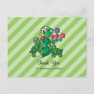 Carte Postale Baby shower Twin Turtle - Merci