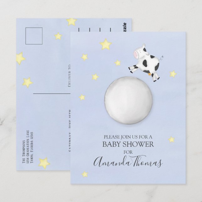 Carte Postale Baby shower Vache d'aquarelle moderne sautée sur l (Devant / Derrière)