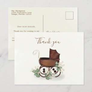 Carte Postale Baby shower vintage Aquarelle Merci de transport