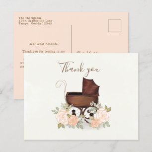 Carte Postale Baby shower vintage Aquarelle Merci de transport