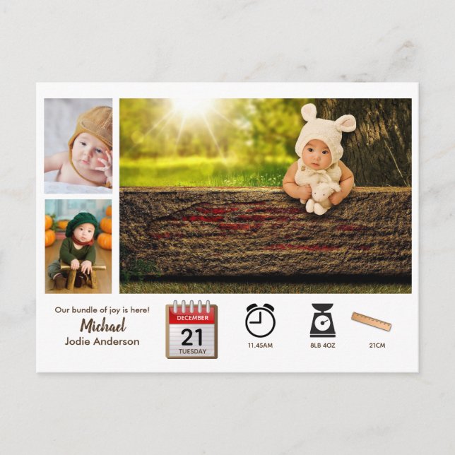 Carte Postale BABY STATS Photo Collage Faire-part Icônes moderne (Devant)