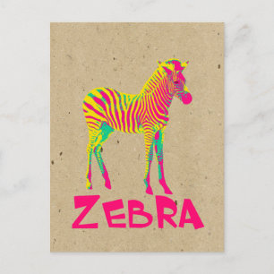 Carte Postale Baby Zebra Wild Psychedelic en rose jaune vert