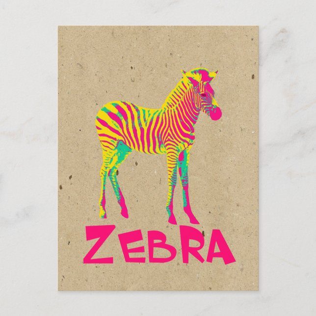 Carte Postale Baby Zebra Wild Psychedelic en rose jaune vert (Devant)