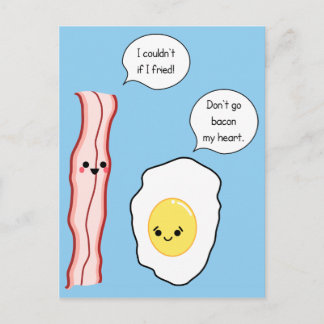 Carte Postale Bacon mignon et caricature d'oeufs