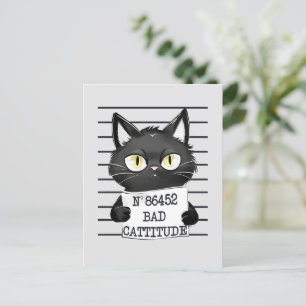 Carte Postale Bad Cattitude - Mugshot de chat noir