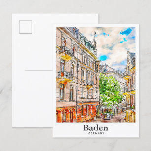 Carte Postale Baden Allemagne Voyage Aquarelle main tirée
