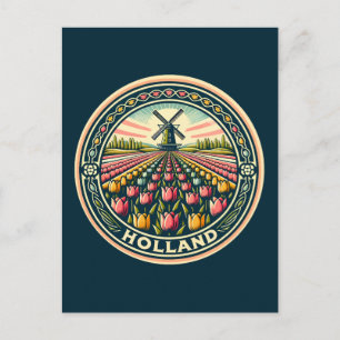 Carte Postale Badge artistique de voyage en Hollande Pays-Bas