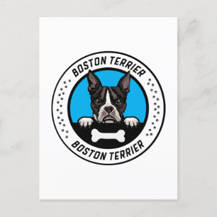 Carte Postale Badge d'illustration de Boston Terrier Peeking