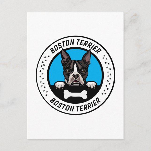 Carte Postale Badge d'illustration de Boston Terrier Peeking (Devant)