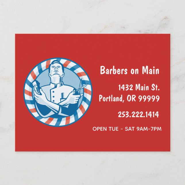 Carte Postale Badge Retro Barbershop (Devant)