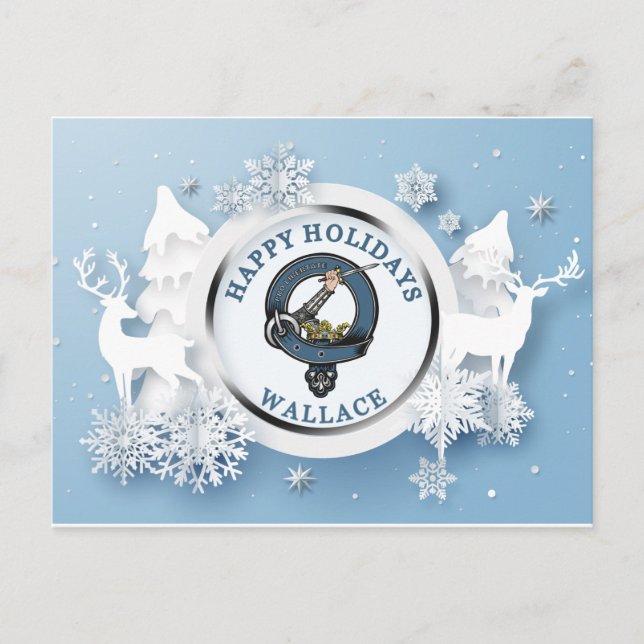 Carte Postale Badge Wallace Clan avec drapeaux blancs hiver (Devant)