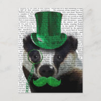 Badger avec chapeau vert et moustache
