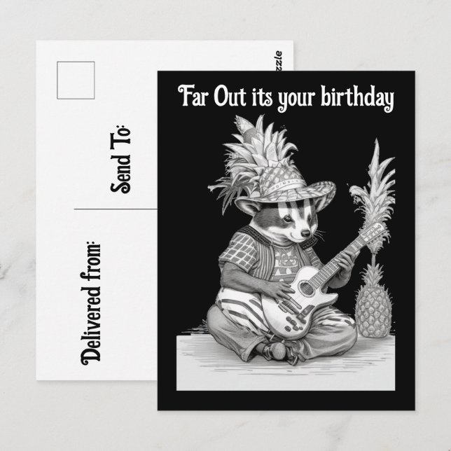 Carte Postale Badger jouant de la guitare avec ananas (Devant / Derrière)