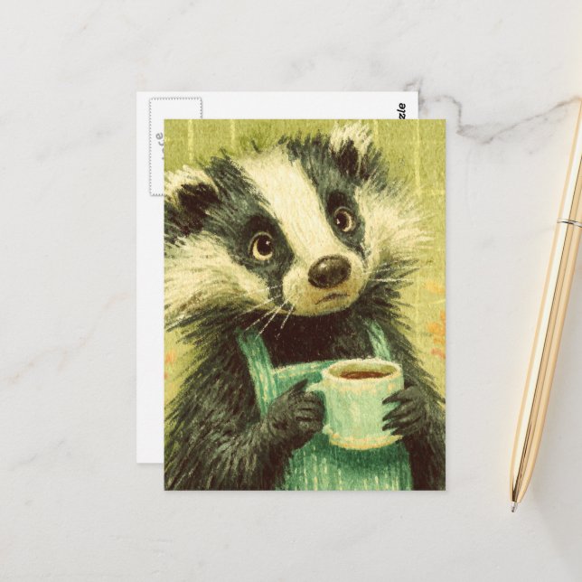 Carte Postale Badger sucré avec une coupe de café (Devant/Arrière en situation)