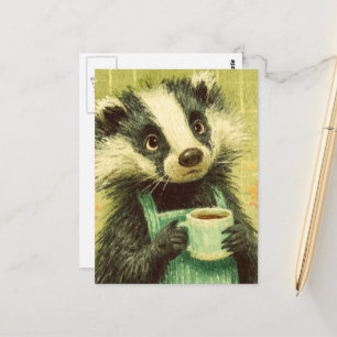 Carte Postale Badger sucré avec une coupe de café