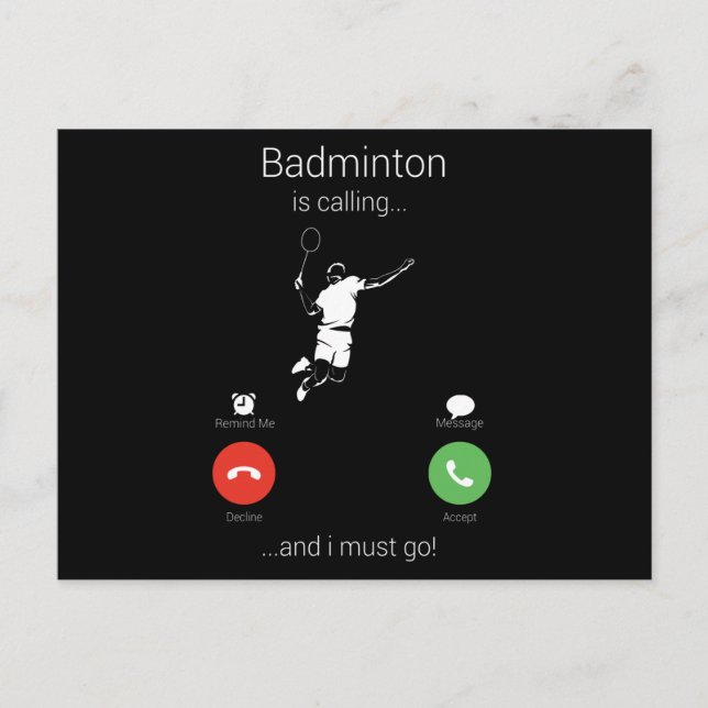 Carte Postale Badminton Appelle Et Je Dois Y Aller (Devant)