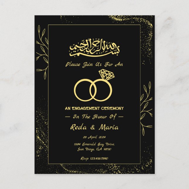 Carte Postale Bague d'or noir Fiançailles musulman islamique (Devant)