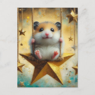 Carte Postale Bagues de hamster adorables sur la lame Gold Star