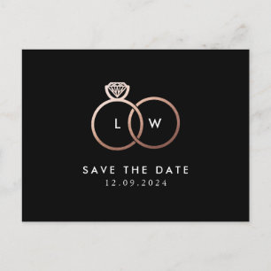 Carte Postale Bagues en or rose moderne Monogramme noir