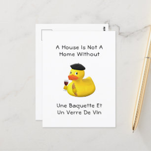 Carte Postale Baguette et canard à vin en caoutchouc Beret