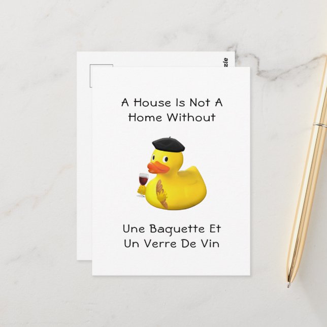Carte Postale Baguette et canard à vin en caoutchouc Beret (Devant/Arrière en situation)