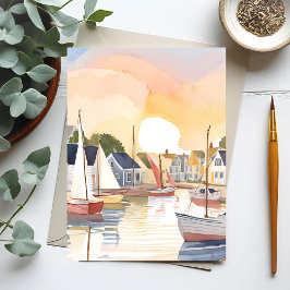 Carte Postale Baie des bateaux | Peinture aquarelle de l'océan c