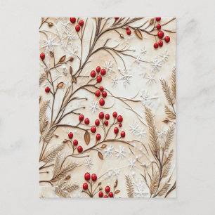 Carte Postale Baies de Noël classiques et flocons de neige