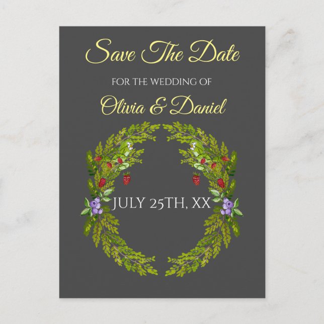 Carte Postale Baies et champignons de la forêt d'aquarelle guerr (Devant)