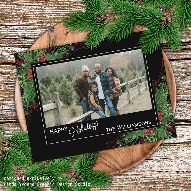 Carte Postale Baies rouges Feuillage botanique vert houx mignon (Créateur téléchargé)