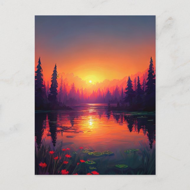 Carte Postale Baigner dans la lumière du coucher de soleil orang (Devant)