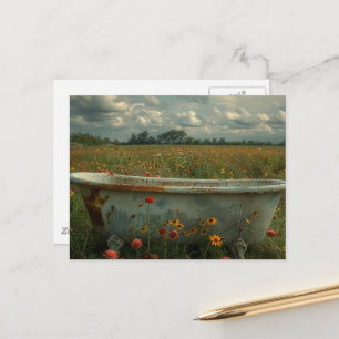 Carte Postale Baignoire vintage dans la prairie Fleur sauvage