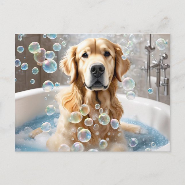 Carte Postale Bain de bulle Golden Retriever (Devant)