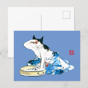 Carte Postale Bain japonais de chats humoristique II