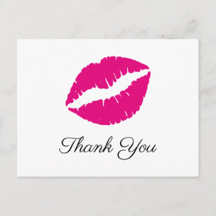 Carte Postale Baiser au rouge à lèvres rose chaud Élégant Merci