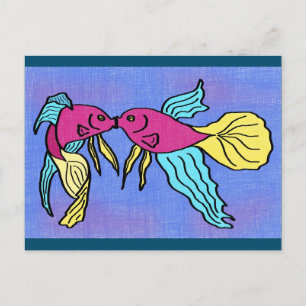 Carte Postale Baiser de poisson caricaturé