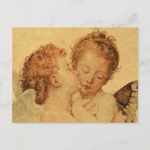 Carte Postale Baiser les anges de Bouguereau sur la texture grun