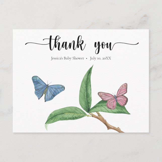 Carte Postale Baisers de papillon Merci (Devant)