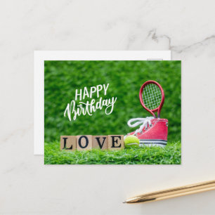 Carte Postale Bal de tennis avec Joyeux Anniversaire avec amour