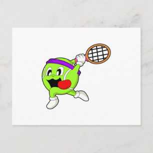 Carte Postale Bal de tennis avec raquette de tennis