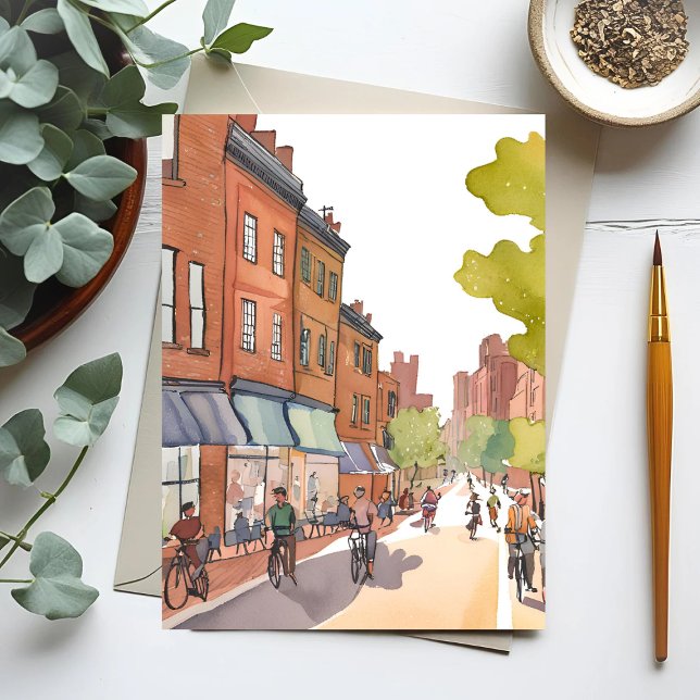 Carte Postale Balade à vélo à Boston | North End Watercolor MA (Créateur téléchargé)