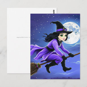 Carte Postale Balai volant de sorcière - Wicca Halloween 1