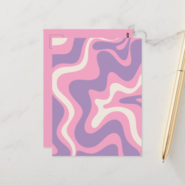 Carte Postale Balayage liquide rétro Super rose violet Abstrait (Devant/Arrière en situation)