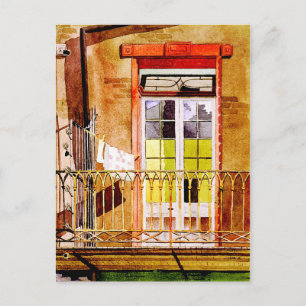 Carte Postale Balcon avec laverie - aquarelle