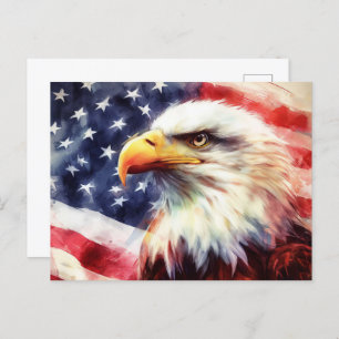 Carte Postale Bald Eagle avec drapeau des États-Unis d'Amérique